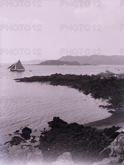 Sailing boat off the coast near Plymouth in Devon.