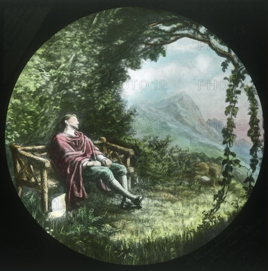 Christian rests in the arbour and loses his scroll', c1910.