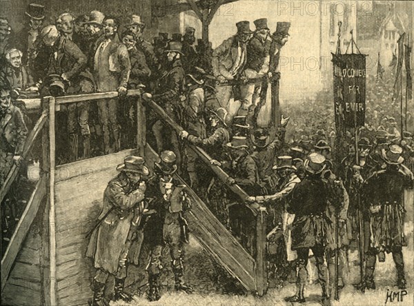 Father John Murphy leading his tenants to vote in the Clare by-election, Ireland, 1828 (c1890).