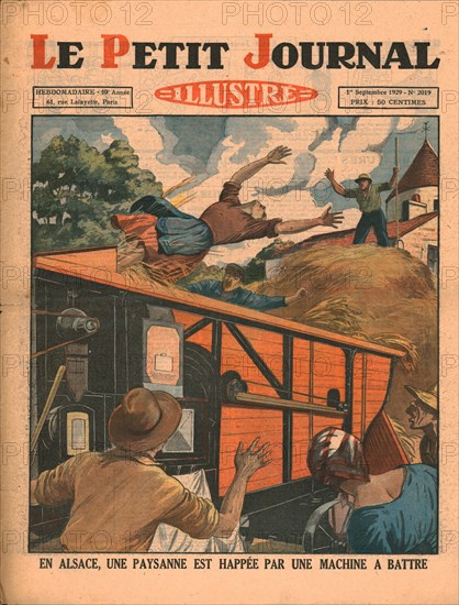 In Alsace, a peasant woman is caught in a threshing machine