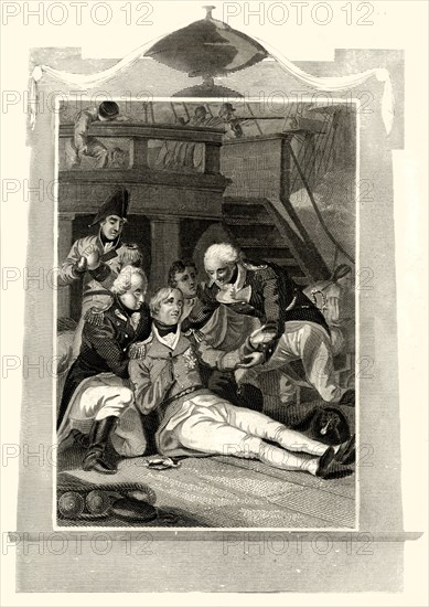 'Admiral Lord Nelson mortallly wounded on the Victory at the Battle of Trafalgar',-1805