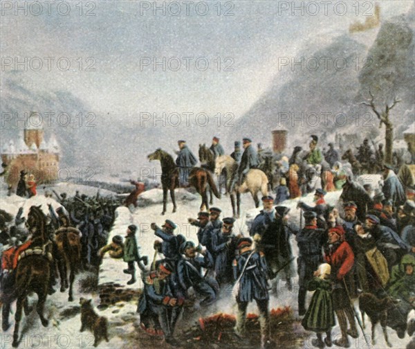 The 1st Silesian Army crossing the the River Rhine near Kaub, 1 January 1814