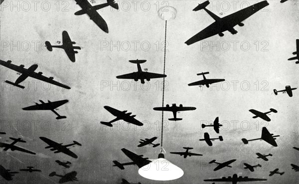 Silhouettes of military aircraft,