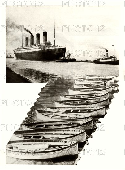 RMS 'Titanic' and lifeboats, 1912, (1935). Creator: Unknown.