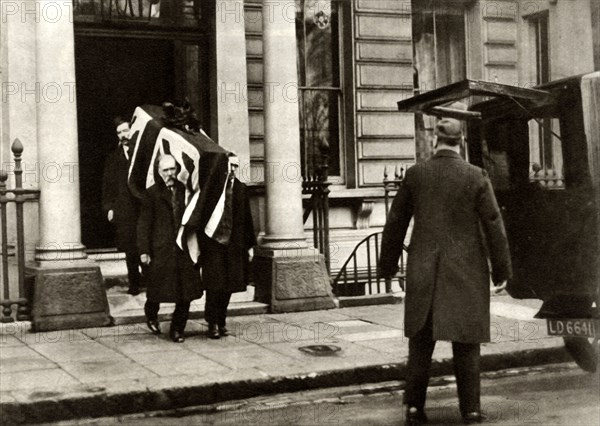 Earl Haig's coffin being carried from the house where he died, London