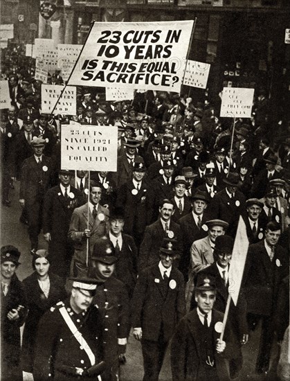 Civil servants protesting against salary cuts, London