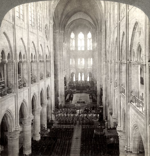 'Interior of the great Notre Dame Cathedral, Paris