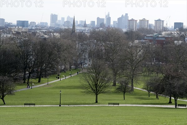 View from the top of Primrose Hill Park, looking towards the City of London