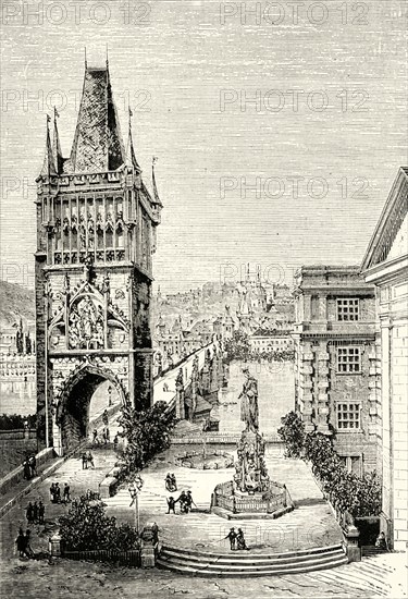 'View in Prague - The bridge Tower',1890