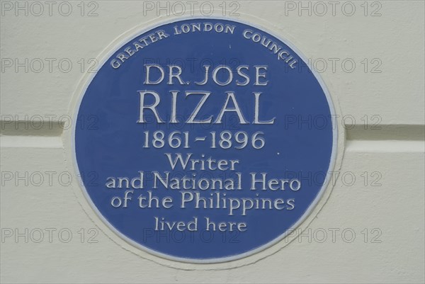 Blue plaque commemorating Dr Jose Rizal, Primrose Hill