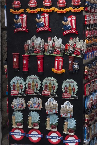 Refrigerator magnets as souvenirs depicting the various speciailties of London,  Creator: Ethel Davies;Davies
