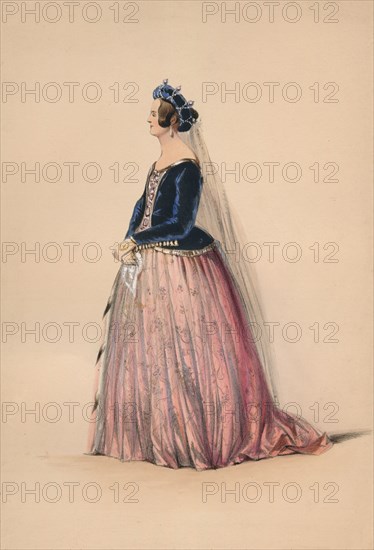 Guest in costume for Queen Victoria's Bal Costumé, May 12 1842, (1843).  Creator: John Richard Coke Smyth.