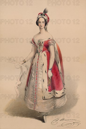 Guest in costume for Queen Victoria's Bal Costumé, May 12 1842, (1843).  Creator: John Richard Coke Smyth.