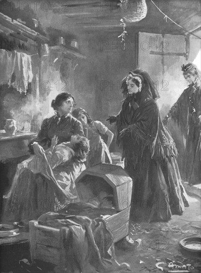 'Queen Victoria and the poor: Her Majesty visiting a cottage home', (1901).  Creator: Gennaro Amato.