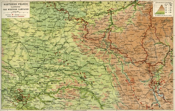 'Northern France Illustrating the Western Campaign', 1914, (c1920).  Creator: John Bartholomew & Son.