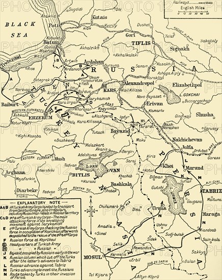 Map of the border between Russia and Turkey, First World War, (c1920). Creator: Unknown.