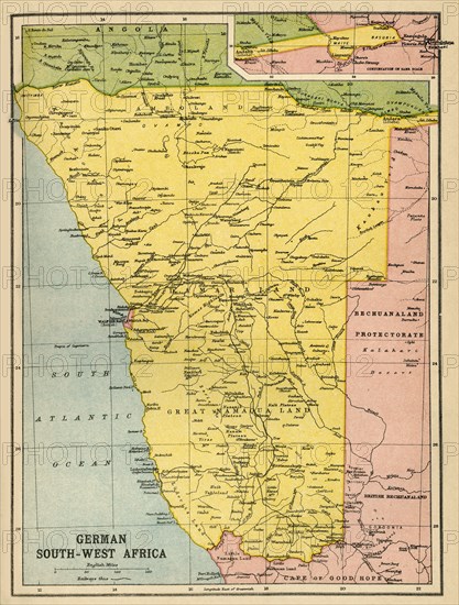 Map of German South West Africa, First World War, (c1920). Creator: John Bartholomew & Son.