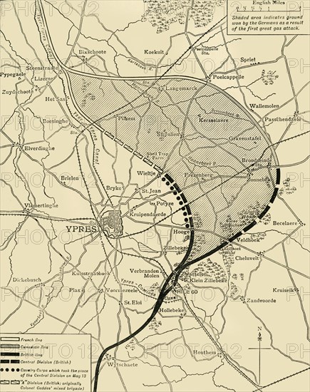 'The Ypres Salient before and after the Second Battle of Ypres...', First World War, 1915, (c1920). Creator: Unknown.