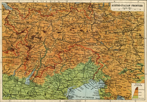 Map of the Austro-Italian frontier, First World War, (c1920). Creator: John Bartholomew & Son.