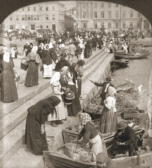 'Market Boats, Helsingfors, Finland', 1898.  Creator: Works and Sun Sculpture Studios.