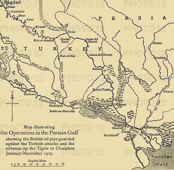 British oil pipeline in the Middle East, First World War, 1915, (c1920). Creator: Unknown.