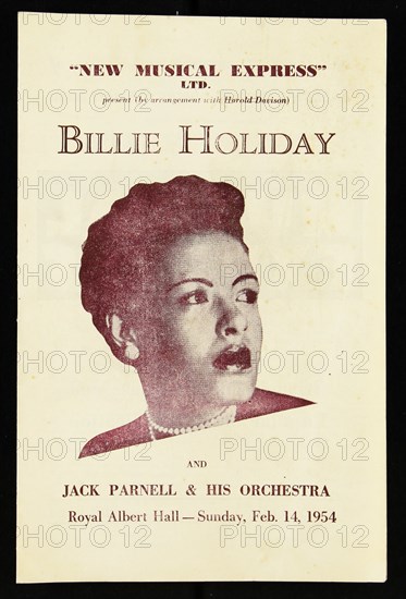 Programme for Billie Holiday and Jack Parnell & His Orchestra, Royal Albert Hall - February 1954. Creator: Unknown.