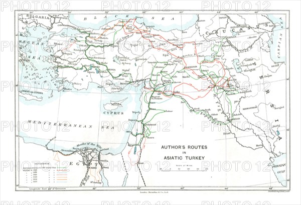 'Author's Routes in Asiatic Turkey', c1915.  Creator: Stanford's Geographical Establishment.