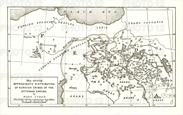 'Map showing Approximate Distribution of Kurdish Tribes of the Ottoman Empire', c1915. Creator: Mark Sykes.