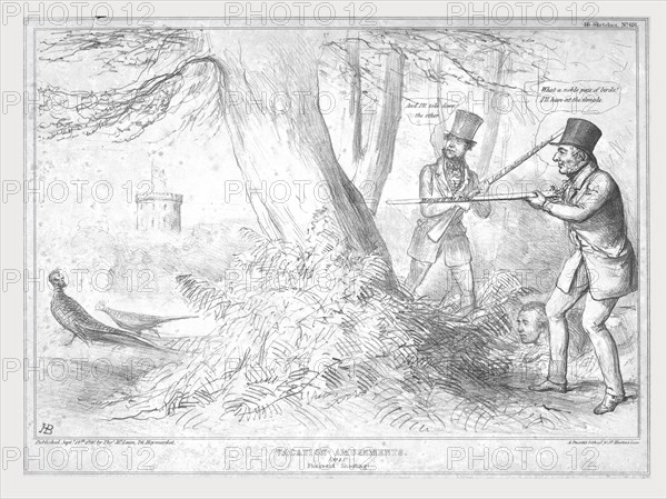 'Vacation Amusements. (No 1.) Pheasant Shooting!', 1840. Creator: John Doyle.