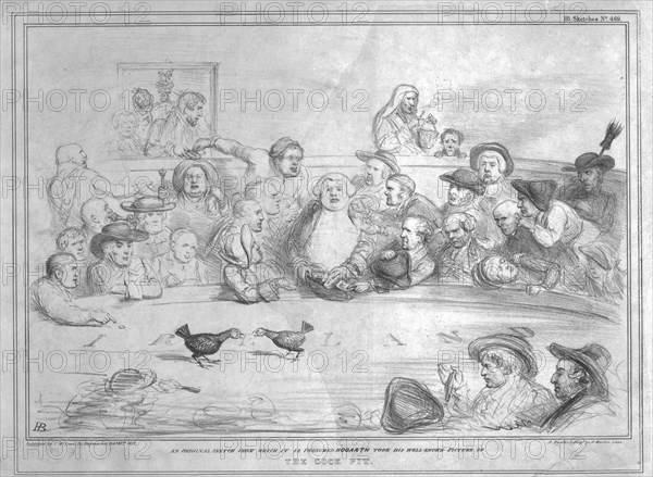 'An original sketch from which it is presumed Hogarth took his...picture The Cock Pit', 1837.  Creator: John Doyle.