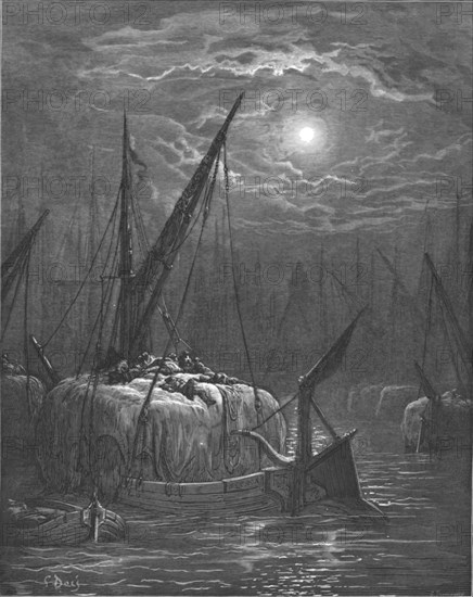 'Hayboat on the Thames', 1872.  Creator: Gustave Doré.