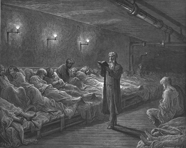 'Scripture Reader in a Night Refuge', 1872.  Creator: Gustave Doré.
