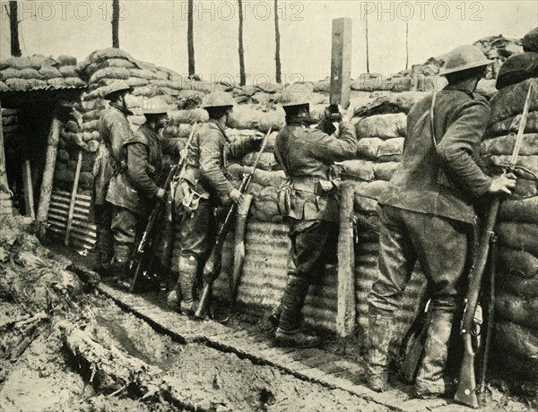 Allied soldiers using periscopes, Flanders, First World War, 1915-1916, (c1920). Creator: Unknown.