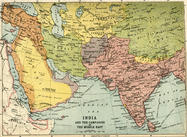 'India and the Campaigns of the Middle East', First World War, 1914-1918, (c1920). Creator: John Bartholomew & Son.