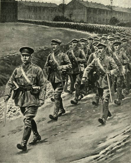 Captain William Redmond leading Irish troops at the Front, First World War, 1916, (c1920). Creator: Samuel Begg.