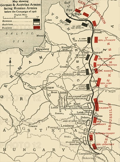 'Map showing German & Austrian Armies facing Russian Armies before the Campaign of 1916', (c1920). Creator: Unknown.