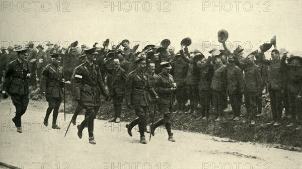 King George V cheered by ANZAC troops at the Western Front, First World War, August 1916, (c1920).  Creator: Unknown.