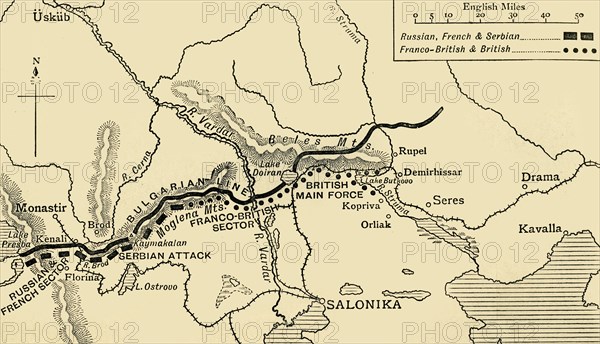 'The Allies' Line facing the Bulgarians in the closing Campaign of 1916', (c1920). Creator: Unknown.