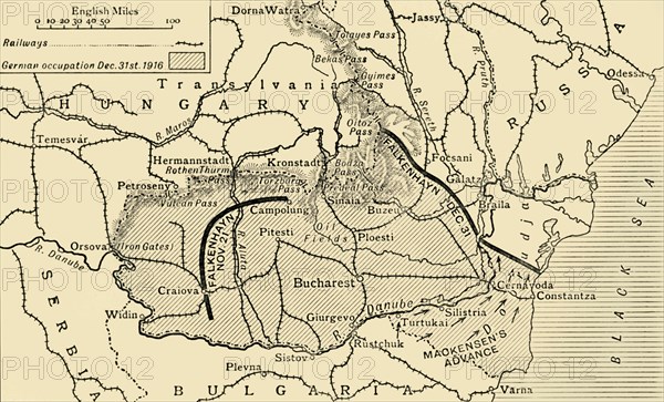 'Map illustrating the Roumanian Campaign to the end of 1916', (c1920). Creator: Unknown.