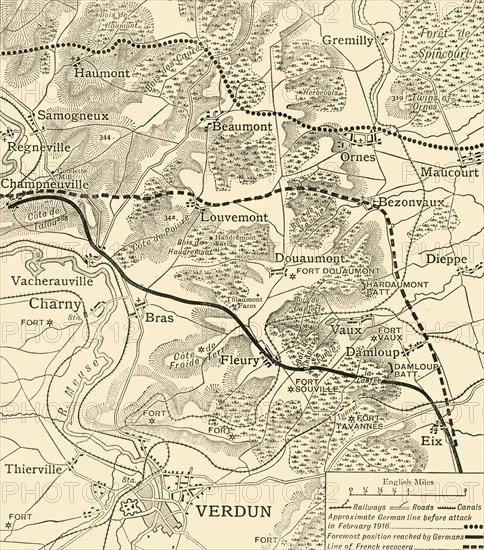 'The Mort Homme Area and the Defences on the West Side of the Meuse', 1916, (c1920). Creator: Unknown.