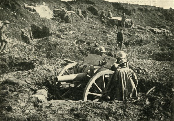 Heavy artillery in bomb craters, First World War, c1916, (c1920). Creator: Unknown.