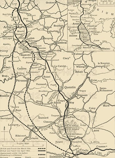 'Map illustrating the German Retirement after the Battle of the Somme', (c1920). Creator: Unknown.