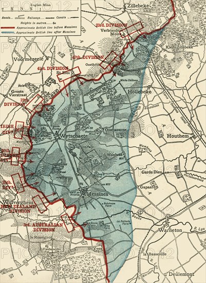 'Map to illustrate the Battle of Messines', First World War, June 1917, (c1920). Creator: Unknown.