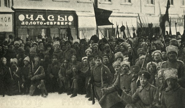 Russian soldiers in Petrograd, First World War, 1917, (c1920). Creator: Unknown.