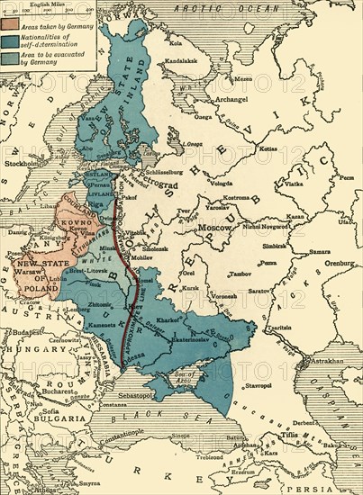 'Map illustrating the Brest-Litovsk Treaties', First World War, c1918, (c1920).  Creator: Unknown.