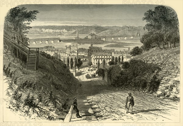 'Bridges on the Mississippi, at Dubuque', 1874.  Creator: John Filmer.