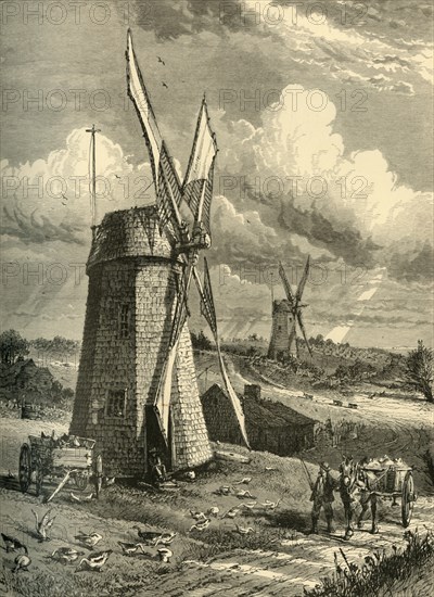 'Grist Wind-Mills at East Hampton', 1872. Creator: John Karst.