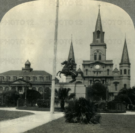 'In Historic Old New Orleans, La. - Jackson Square, the Site of Bienville's "Place d'Armes".', c1930 Creator: Unknown.