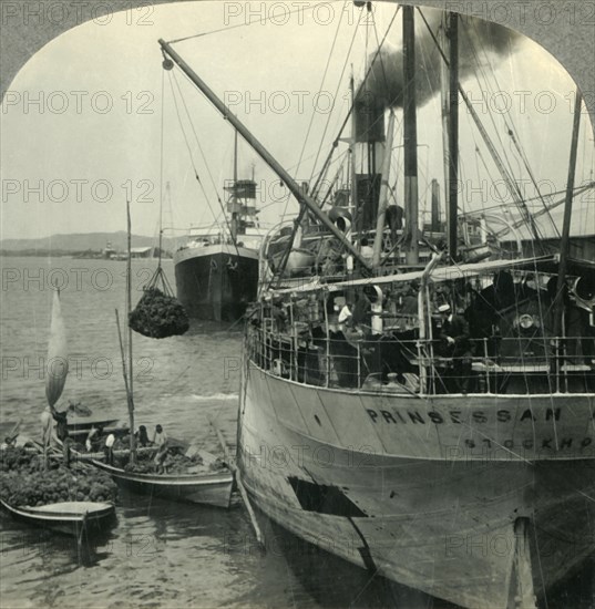 'Loading Bananas on Ship in Harbor, Santos, Brazil', c1930s. Creator: Unknown.