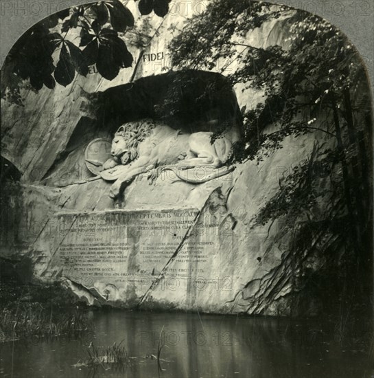 'The Lion of Lucerne, a Memorial Statue in Living Stone, Switzerland', c1930s. Creator: Unknown.